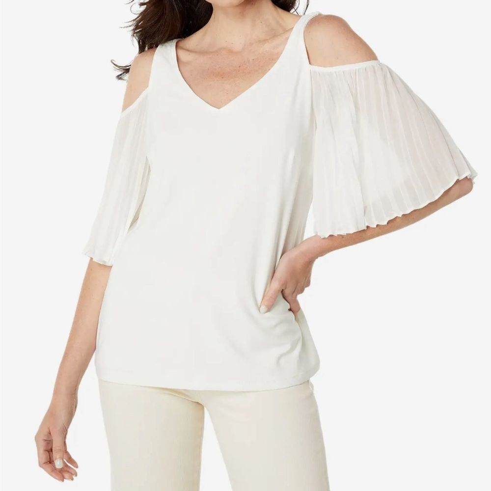 Vince Camuto Short Sleeve Cold Shoulder Smock Bottom blouse top white size 3X